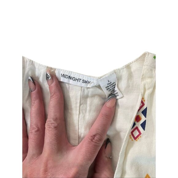 Midnight Sky Embroidered Linen Blend Vest & Pants Set – Size L - Picture 4 of 6